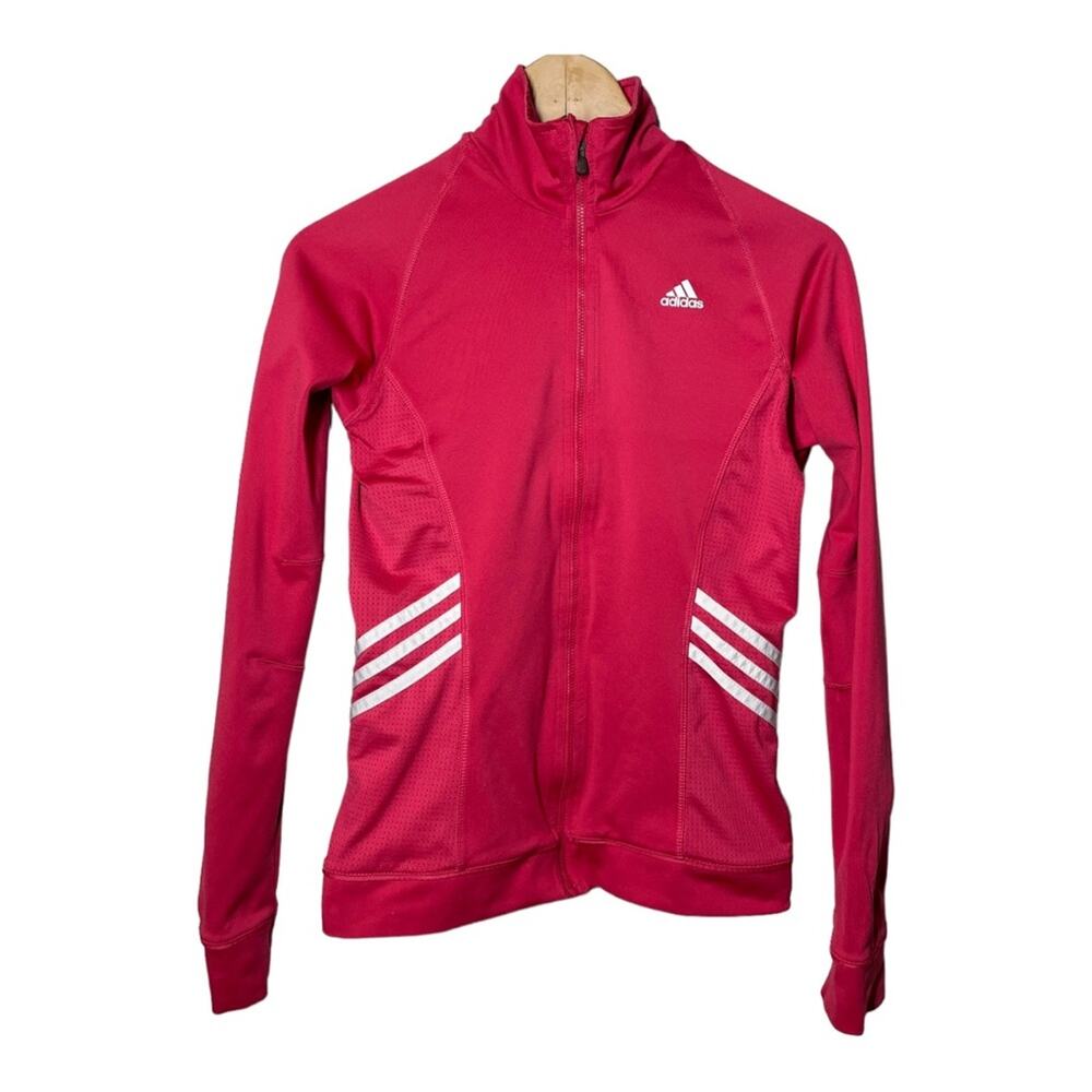 Adidas Pink Full Zip Jacket Small 3-Stripe Womens Climacool Retro